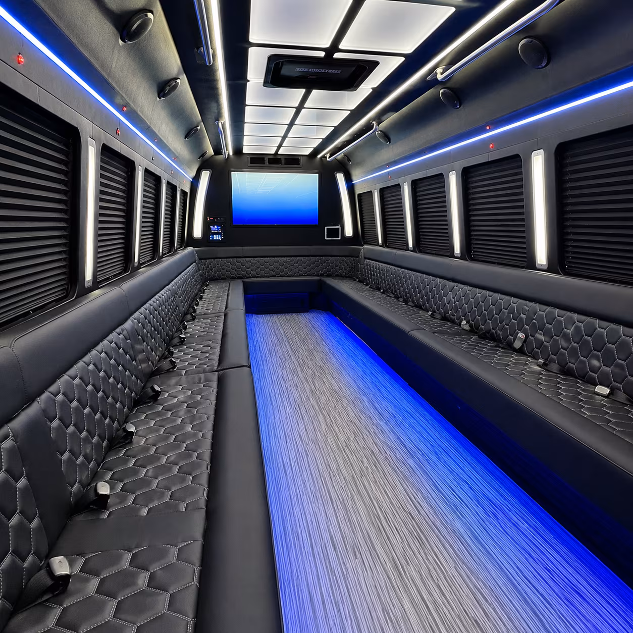 little rock 50 passenger party bus inside